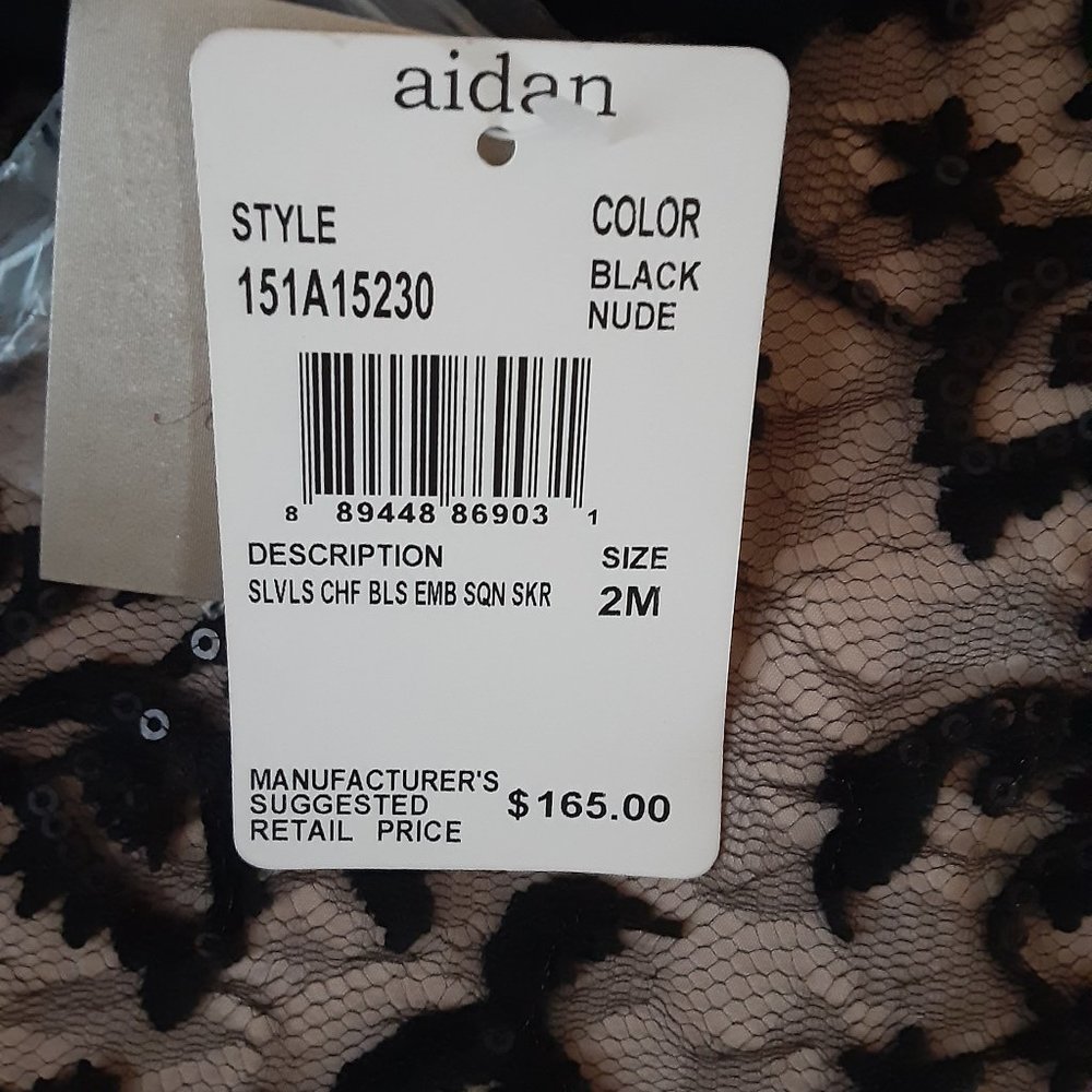 Aidan Mattox - Embroidered Chiffon Blouson Black/Nude Short Dress - Picture 8 of 14